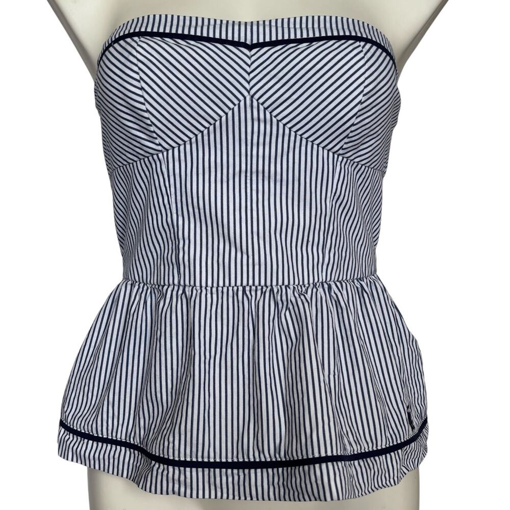 American Eagle Stripe Strapless Tube Top Peplum Moose Nautical Coastal Preppy M
